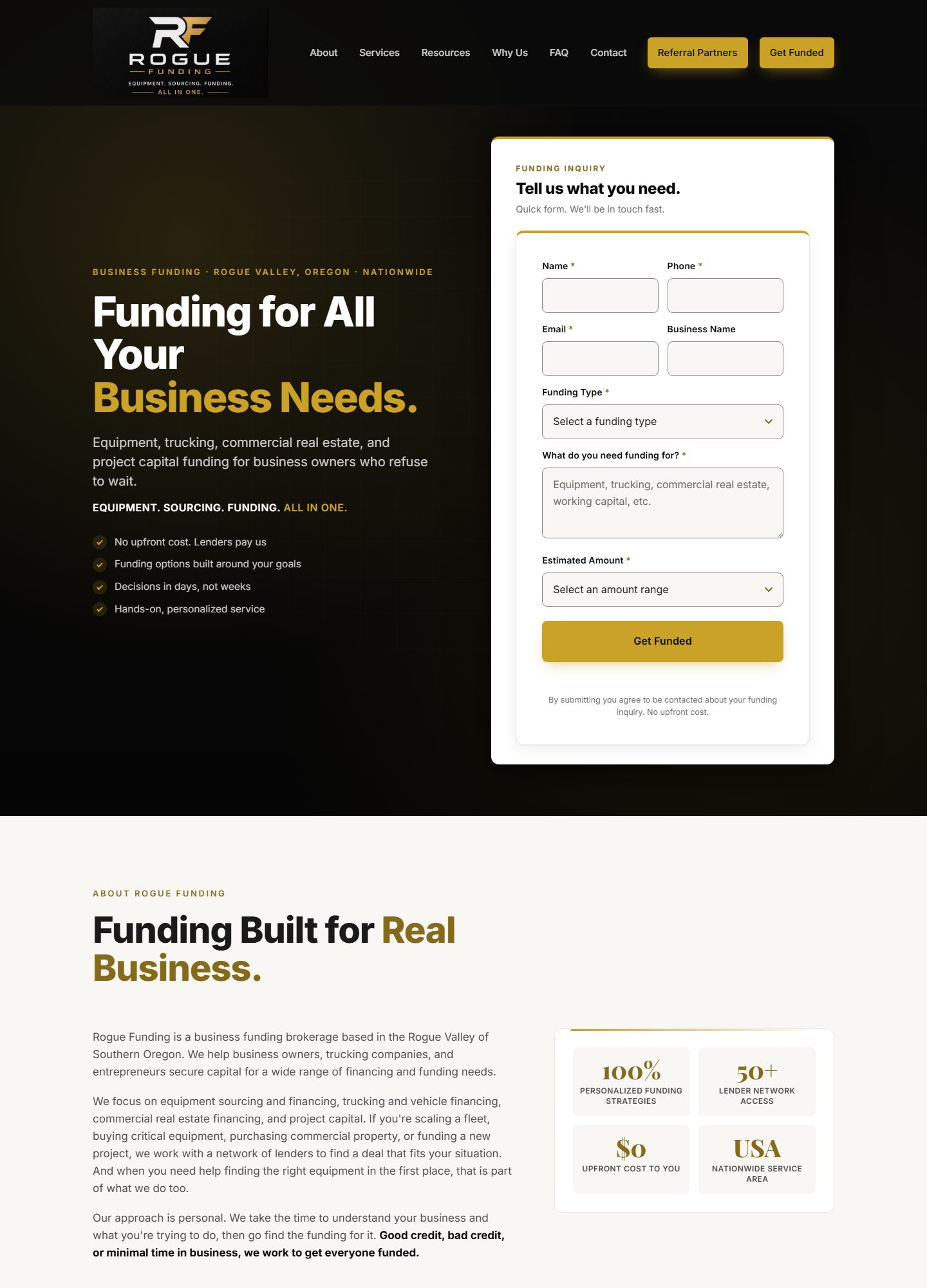 Rogue Funding website, desktop view