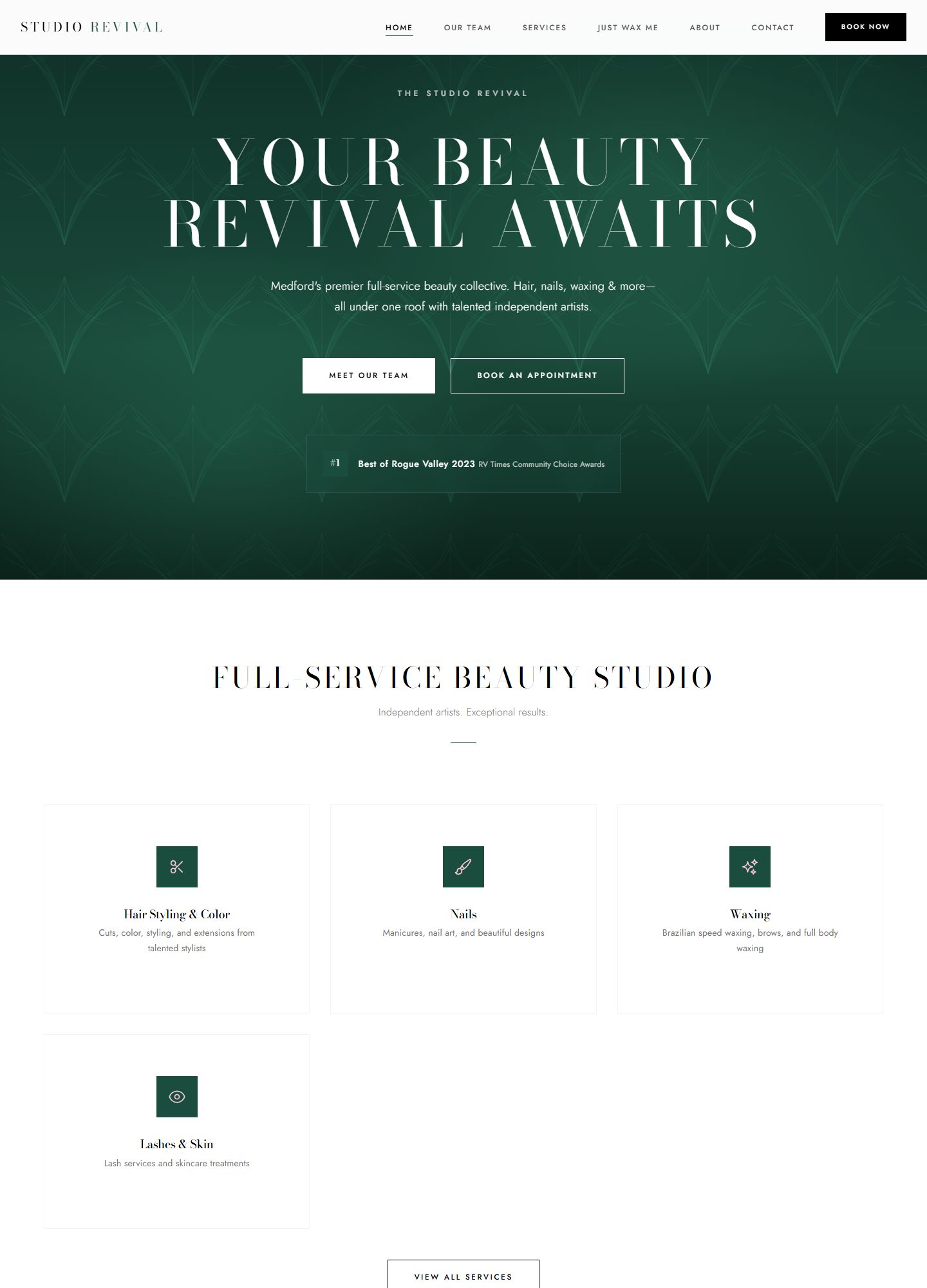Studio Revival website, desktop view